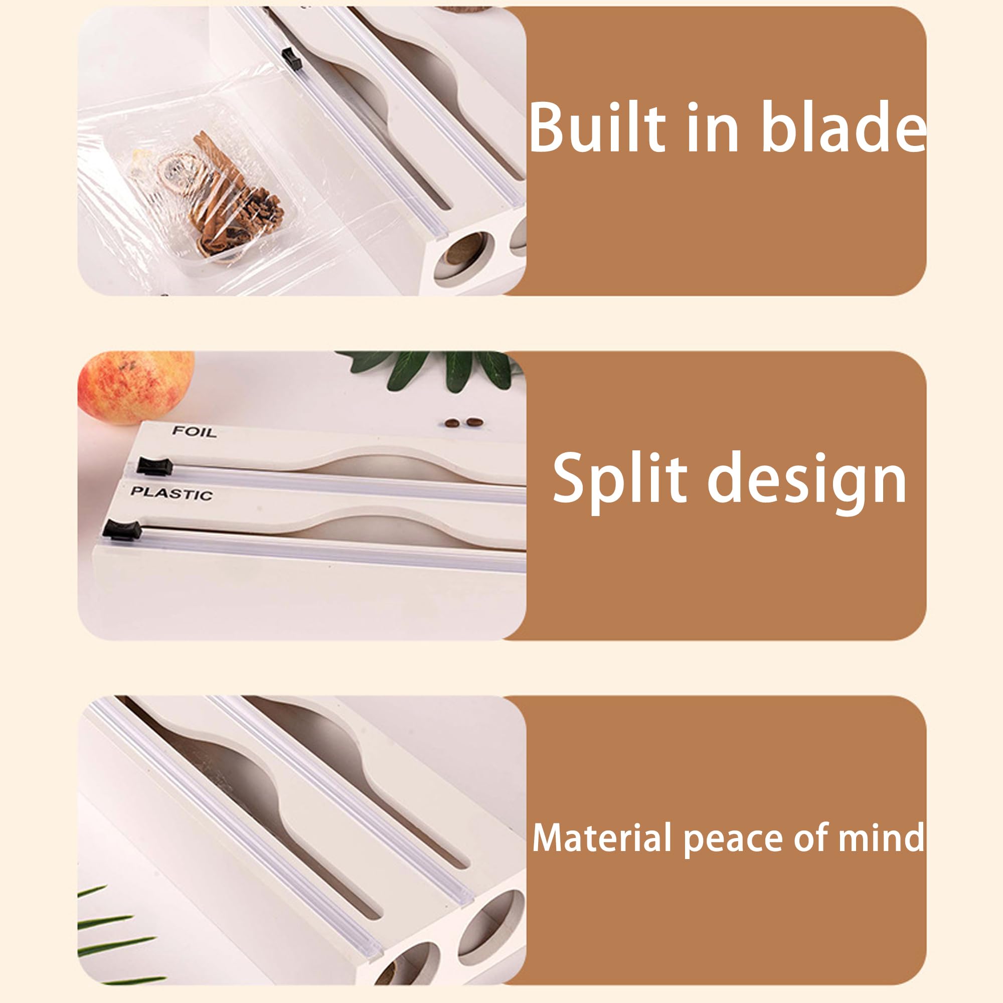 SUQ Wrap Dispenser-Cutter, napełniany dozownik folii cling, przyssawka do cięcia folii plastikowej Żywność Przezroczysta folia i folia do kuchni, restauracja (Dwuwarstwowy biały)