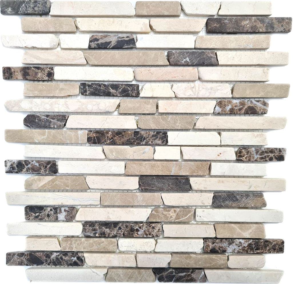 Mosaik Fliese Marmor Naturstein beige braun Brick Castanao Biancone MOS40-0195_f
