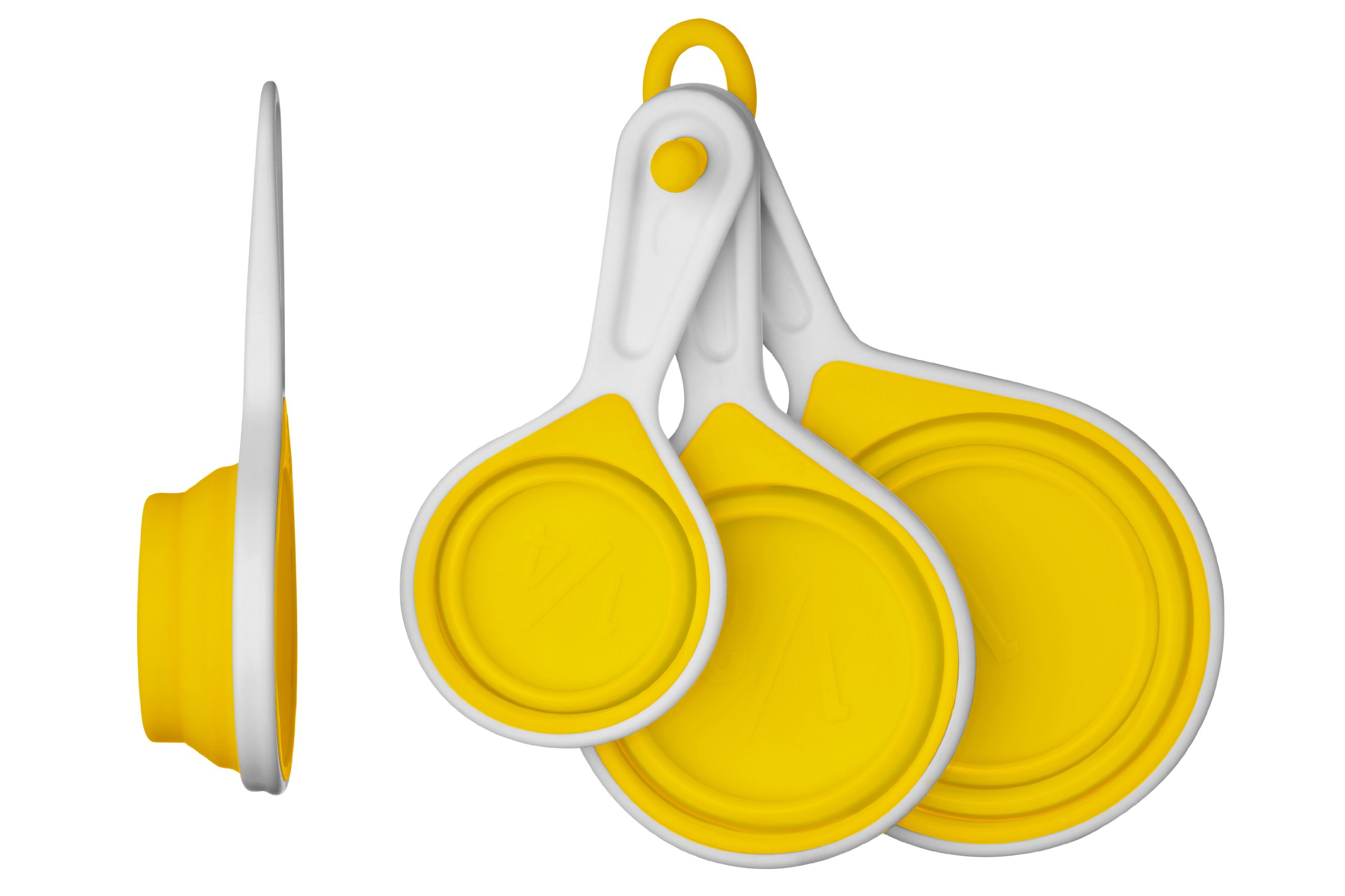Premier Housewares Collapsible Silicone Measuring Cups Set of 4 - Heat Resistant, Non-Stick Cup Measures with Hanging Loop, Yellow