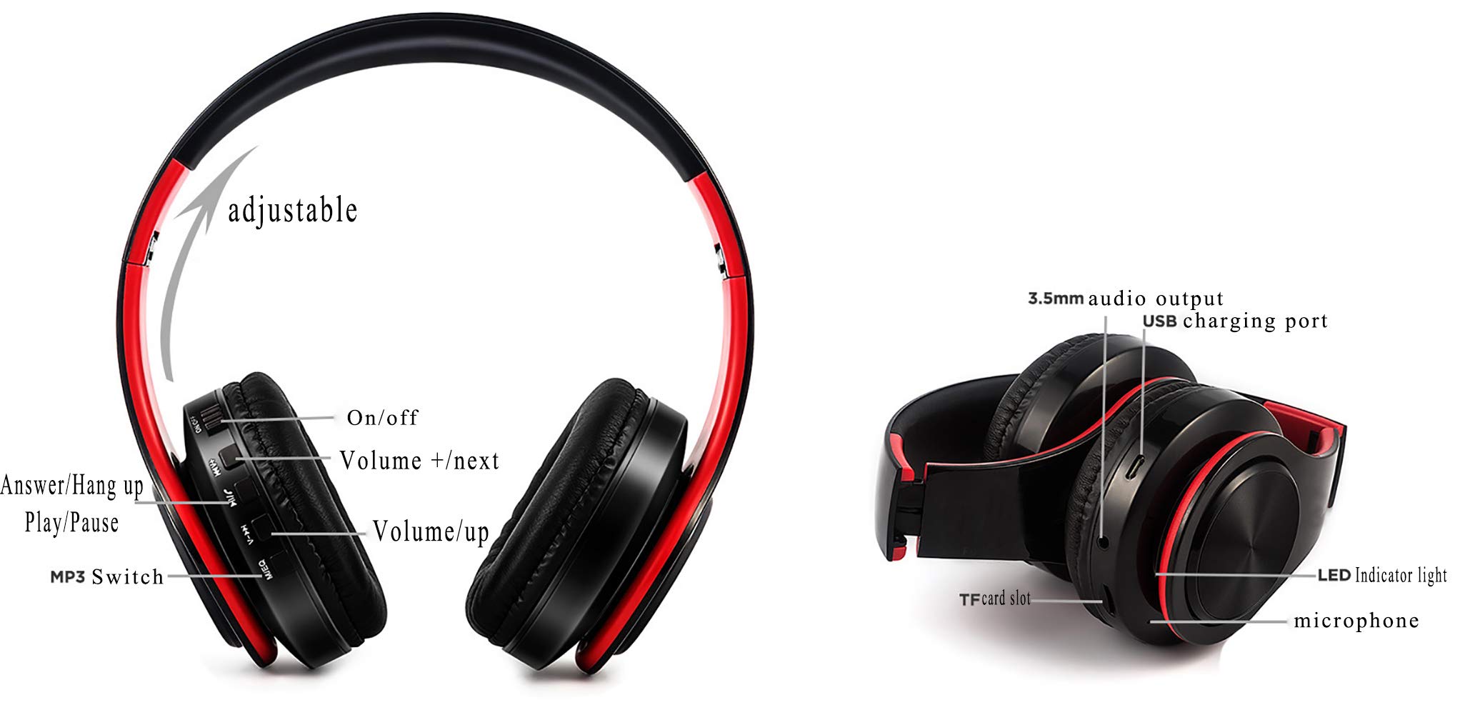 Czarne słuchawki, składane, bezprzewodowe, Bluetooth, muzyka sportowa, uniwersalna, 10 godzin treningu biegowego, mikrofon, redukcja szumów, wbudowana bateria litowa