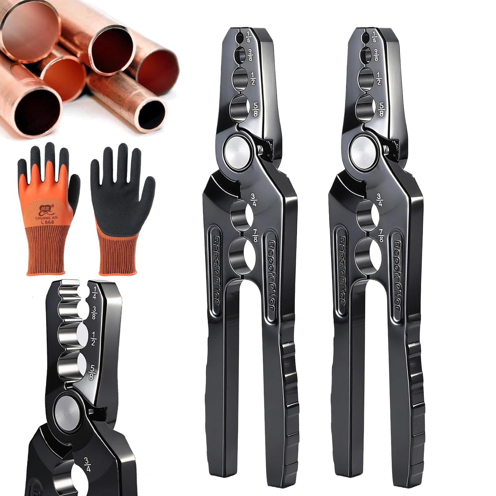 Rialgirw 2Pcs 6-Hole Multi-Size Copper Pipe Repair & Rounding Tool, Ct-301 Copper Tube Rounder Manual Pipe Straightener Pliers For Hvac Refrigeration, Restores Flattened Tubing (2Pcs)