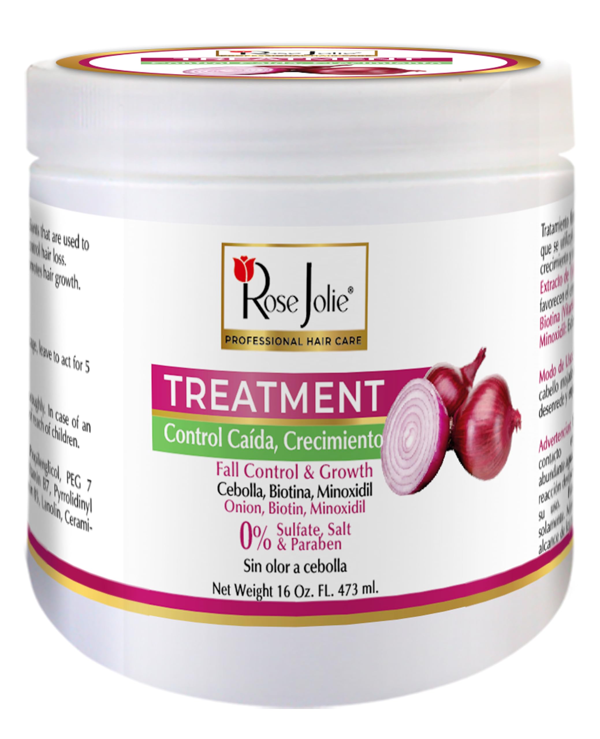 Rose Jolie Onion & Biotin Hair Treatment | Hair Fall Control & Growth Support | Deep Repair for Dry or Damaged Hair | Sulfate-Free, Salt-Free, Paraben-Free | No Onion Smell | 16 fl oz 16 Fl Oz (Pack of 1)