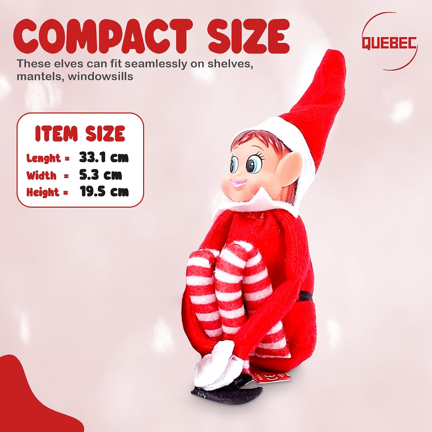 Quebec Christmas Mischief Makers: Naughty Santa’s Little Helper with Soft Body, Vinyl face & Hook and Loop Grip–Fun Christmas elf for Family Play (elf Girl) image 5