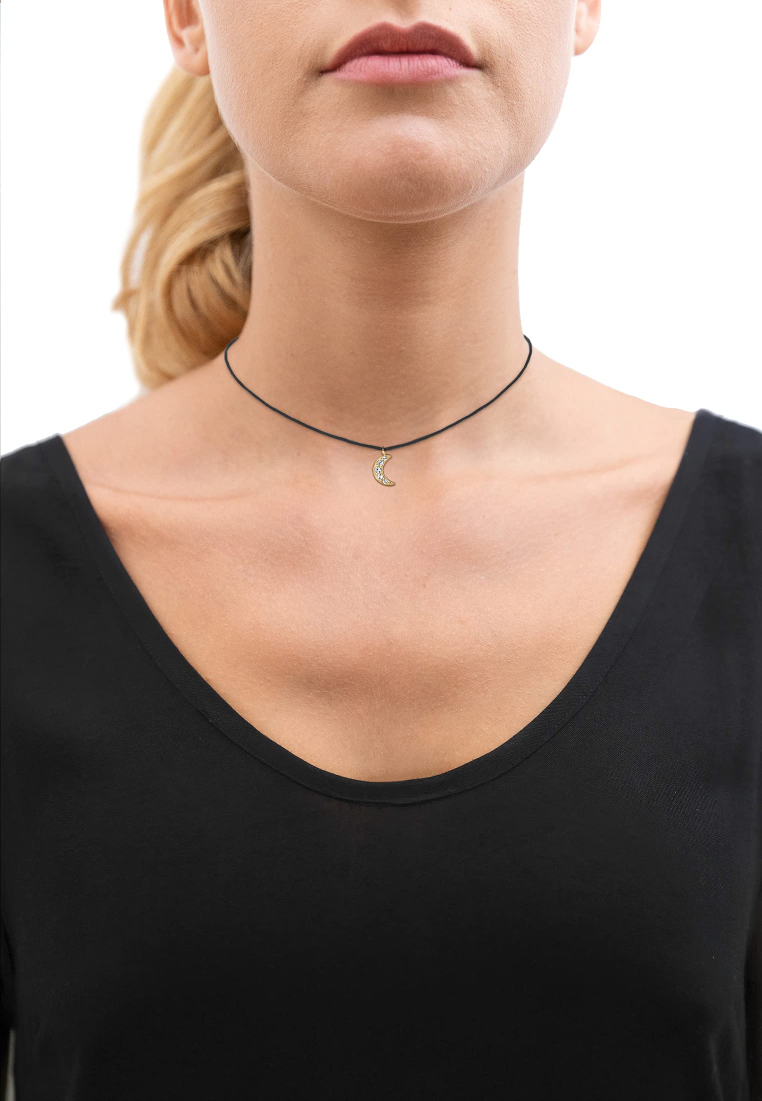 Elli Damen-Kette mit Anhänger Halbmond Astro 925 Silber Kristalle schwarz Brillantschliff 36 cm