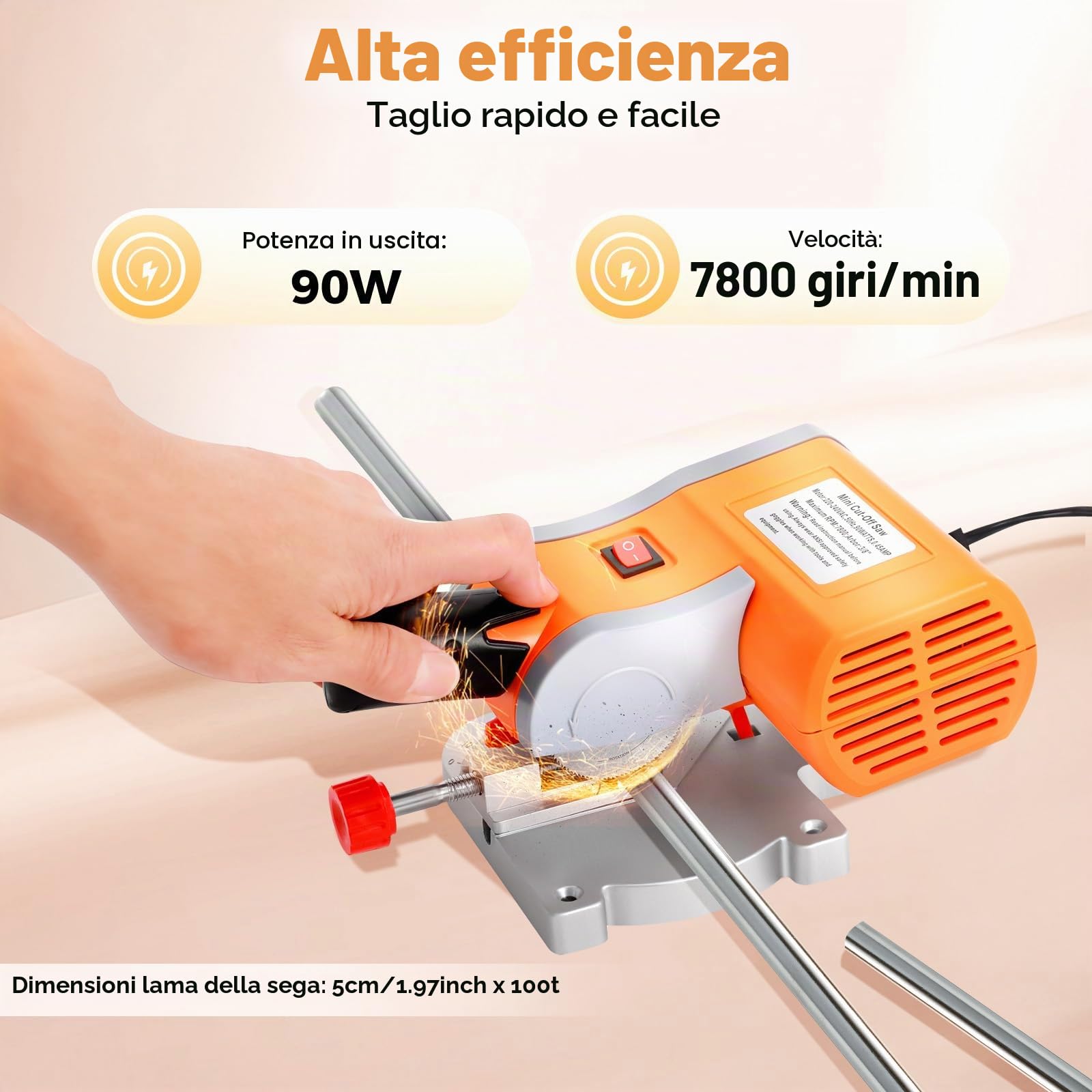 7800 giri/min 90W Mini Mitra Sega Tavolo Benchtop Sega Chop 45 gradi Regolabile, Taglierina Troncatrice con utensile di serraggio per legno, plastica e pietra