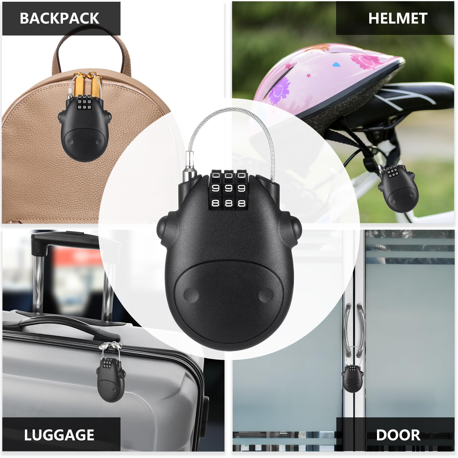 Fentar 2 candados de cable, cerradura de combinación pequeña a prueba de óxido, cerradura flexible para casco, cerradura de scooter, cerradura de bicicleta ligera, bloqueo de cable retráctil de acero