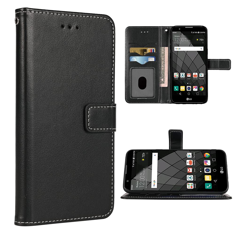 Compatible with LG Stylo 2 Wallet Case Wrist Strap Lanyard Leather Flip Cover Card Holder Stand Cell Accessories Folio Phone Cases for LGStylo2 Stylo2 LS775 Women Men Black