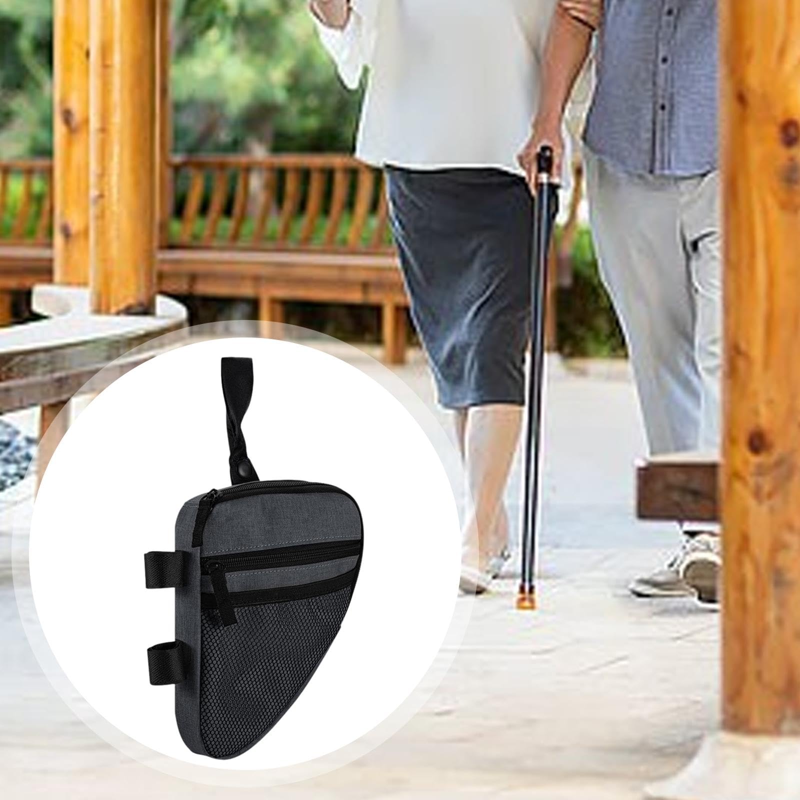 Bolsa para Muletas de Antebrazo Impermeable con Bolsillo de Malla Triangular de Poliéster Diseño Compacto para Accesorios Y Guardar Artículos Adecuada, Gris