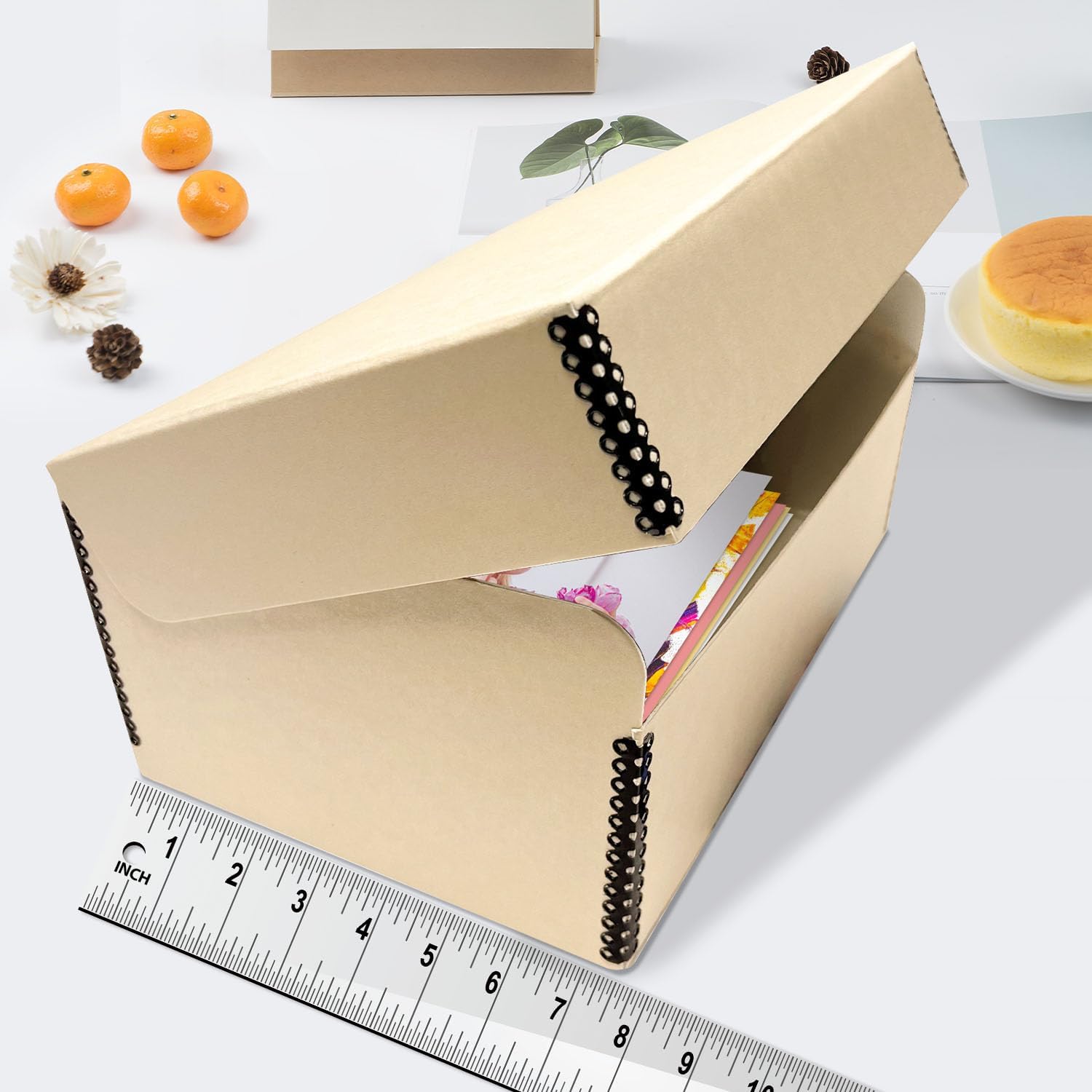Lineco, Tan Hinged Lid Photo Box 5.5"x7.75"x12" Archival Acid-Free. Holds Up to 1100 of 4x6 or 5x7 Pictures, Prints, Art. Preserve Longevity, Documents, Craft, Papers, Cards, 2 Pack