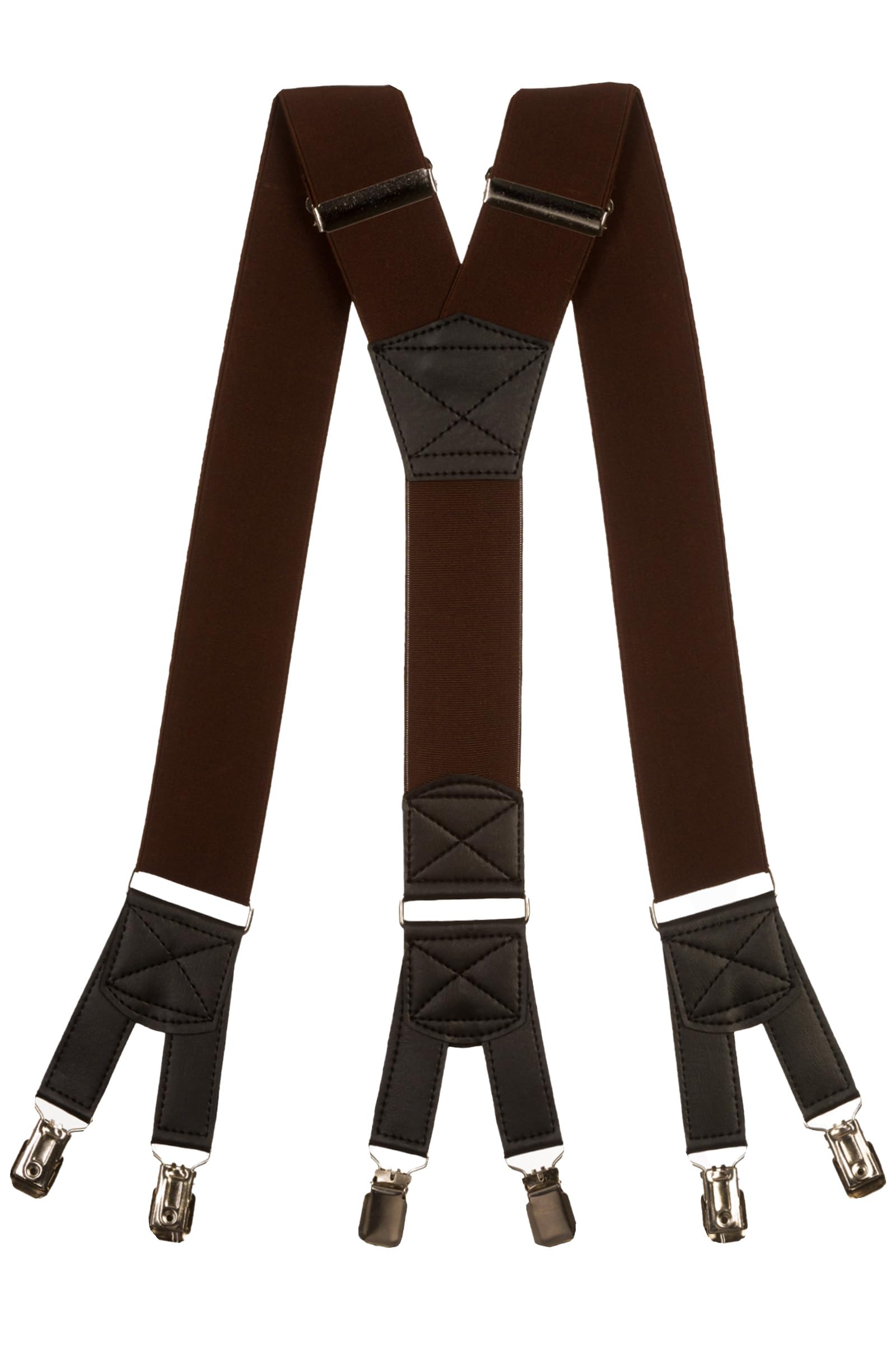 Olata Men's Extra Wide Heavy Duty Y-Shape Braces/Suspenders with Six Clip Design - 5cm. Brown