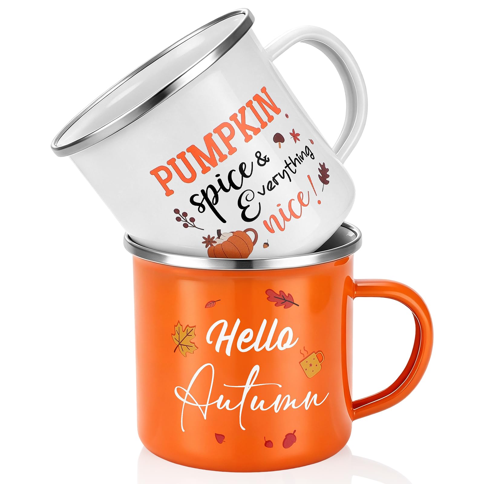 2 Pcs Autumn Coffee Mugs 12 oz Fall Enamel Mug Hello Autumn Camper Cups