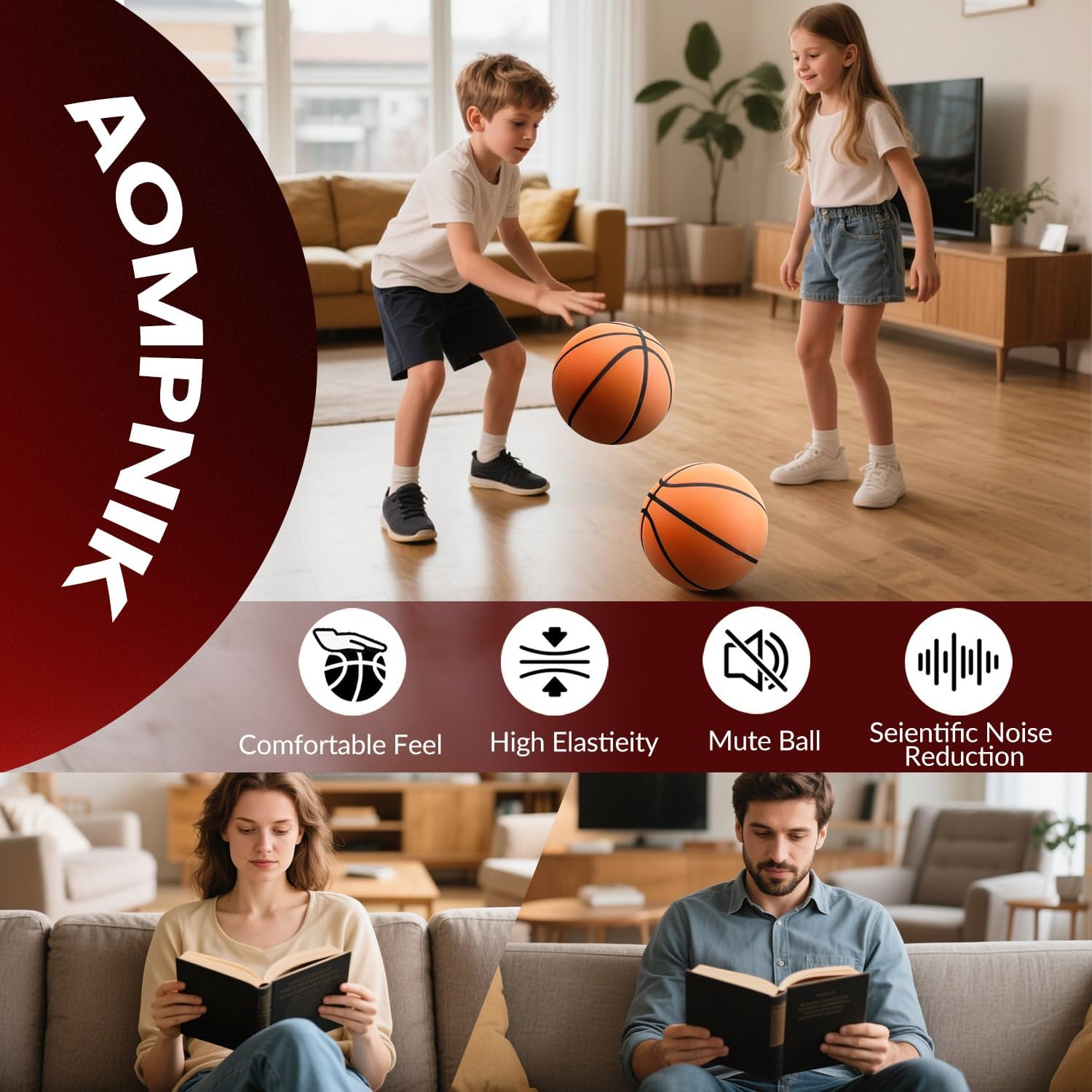 Silent Basketball Size 7- Grooved Dribble Dream Silent Basketball, Pro PU Form Indoor Ball for Training Home & Indoor Activities. Real Feel Higher Bounce Quieter.