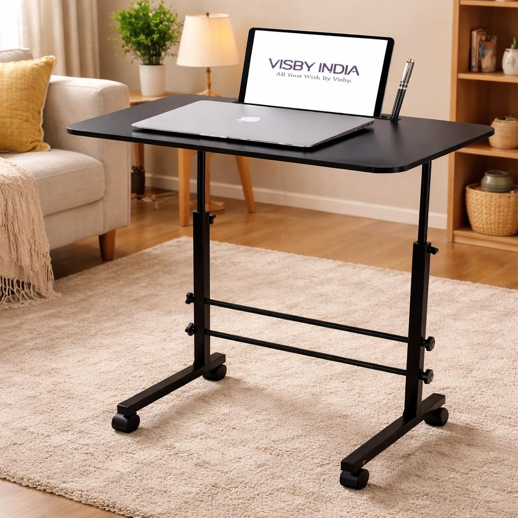 Multi-Purpose Laptop Table, Study Table| Bed Table| Adjustable for PC Game Height, Portable for Office, Work Form Home | DIY, Easy to Assemble, Engineered (Black Height!)