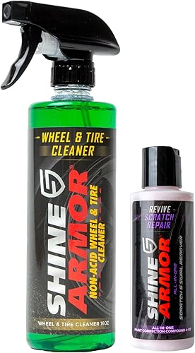 SHINE ARMOR Protector de reparación de arañazos y removedor de remolinos para automóvil, 4 onzas y limpiador de ruedas, espray de brillo para