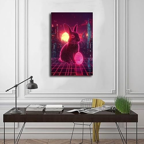 Miniatura 3 de Synthwave Easter Bunny Art  Neon Cyber Rabbit with Retro Easter Egg  Vaporwave 80s Sci-Fi Wall Print  Aesthetic Outrun Decor for Gamers & Retro
