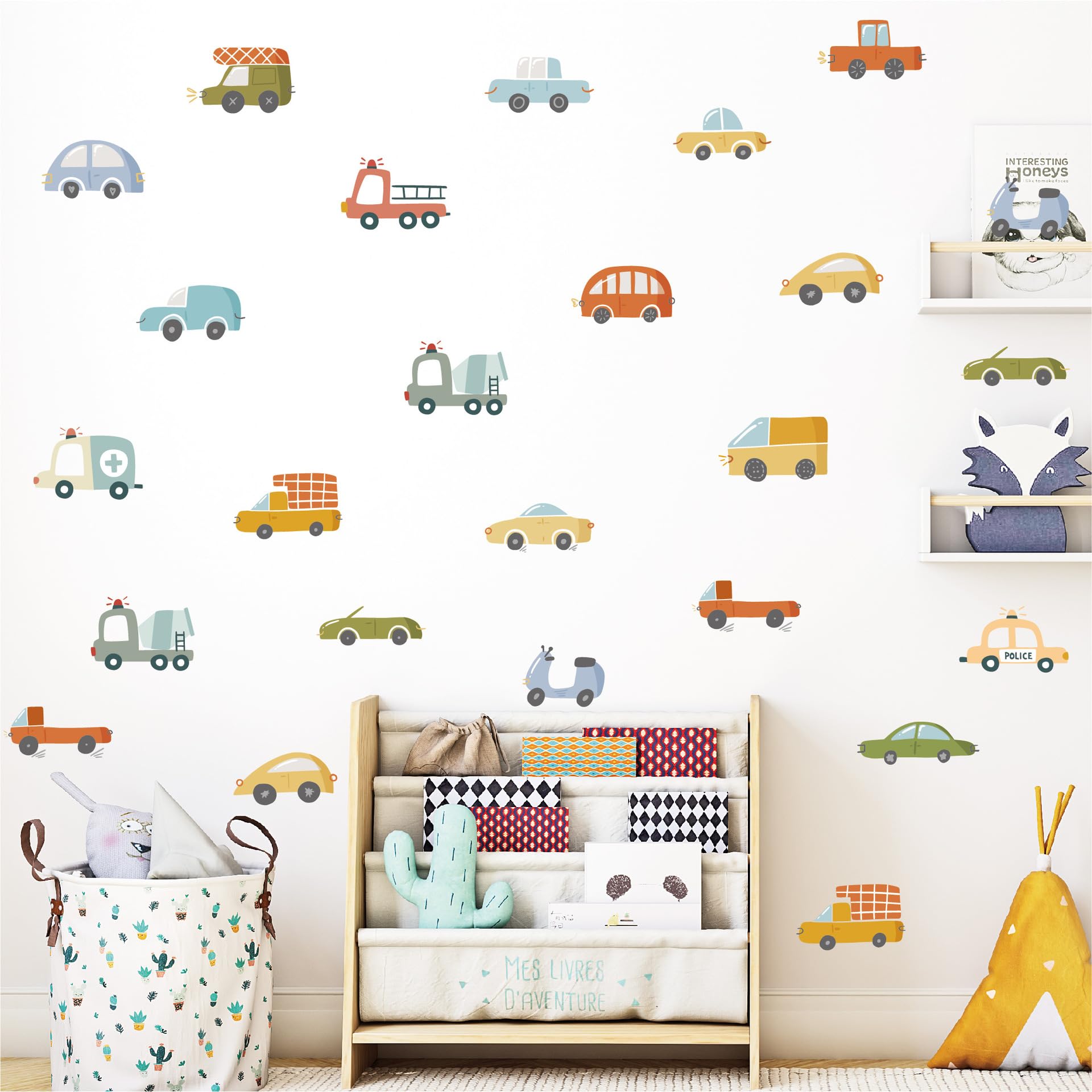 Cartoon Car Decals Wallpaper Aesthetic Decor for Living Room,DIY Boys Bedroom,Kitchen,Nursery,Glass Doors Windows,Bathroom,Playroom,10 Sheets Transportation Art Wall Stickers Decoration for Adults