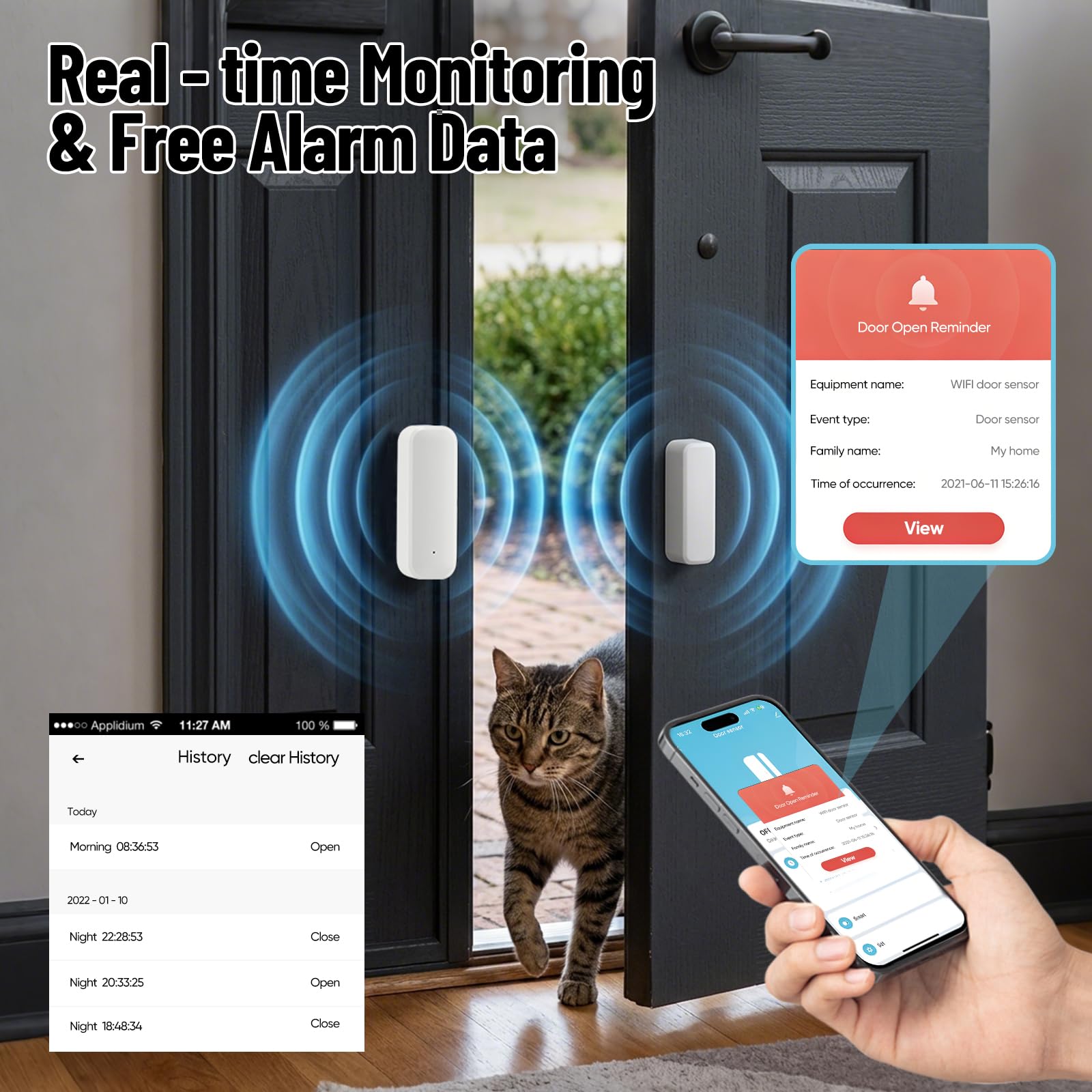 4 Pezzi Sensore Porta, Sensore Porta e Finestra WiFi, Contatto Porta a Risparmio Energetico per Termostato Intelligente per Casa, Garage, Monitoraggio in Tempo Reale Dell'apertura