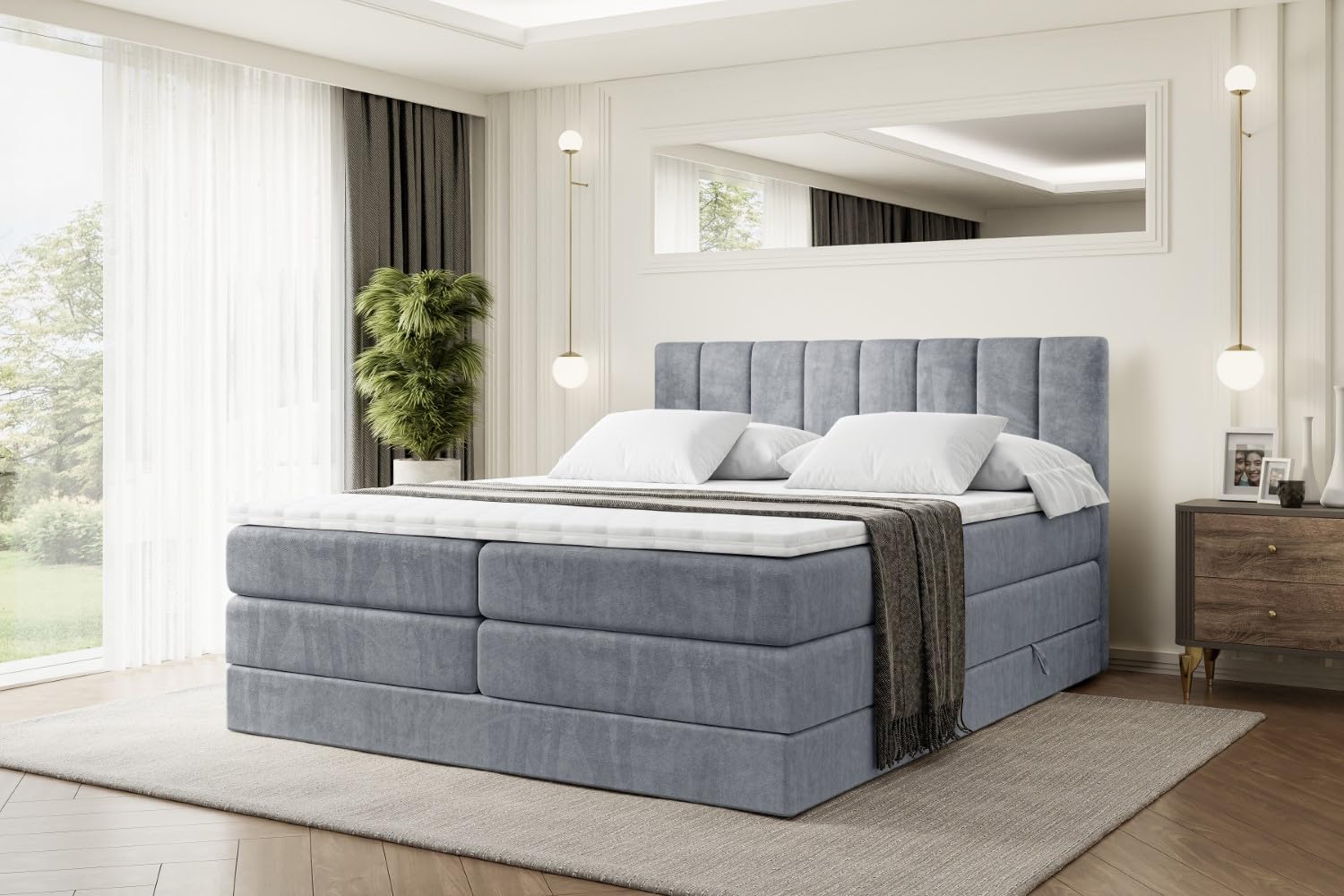ALTDECOR Boxspringbett OTTA King 160x200 Grau Samt