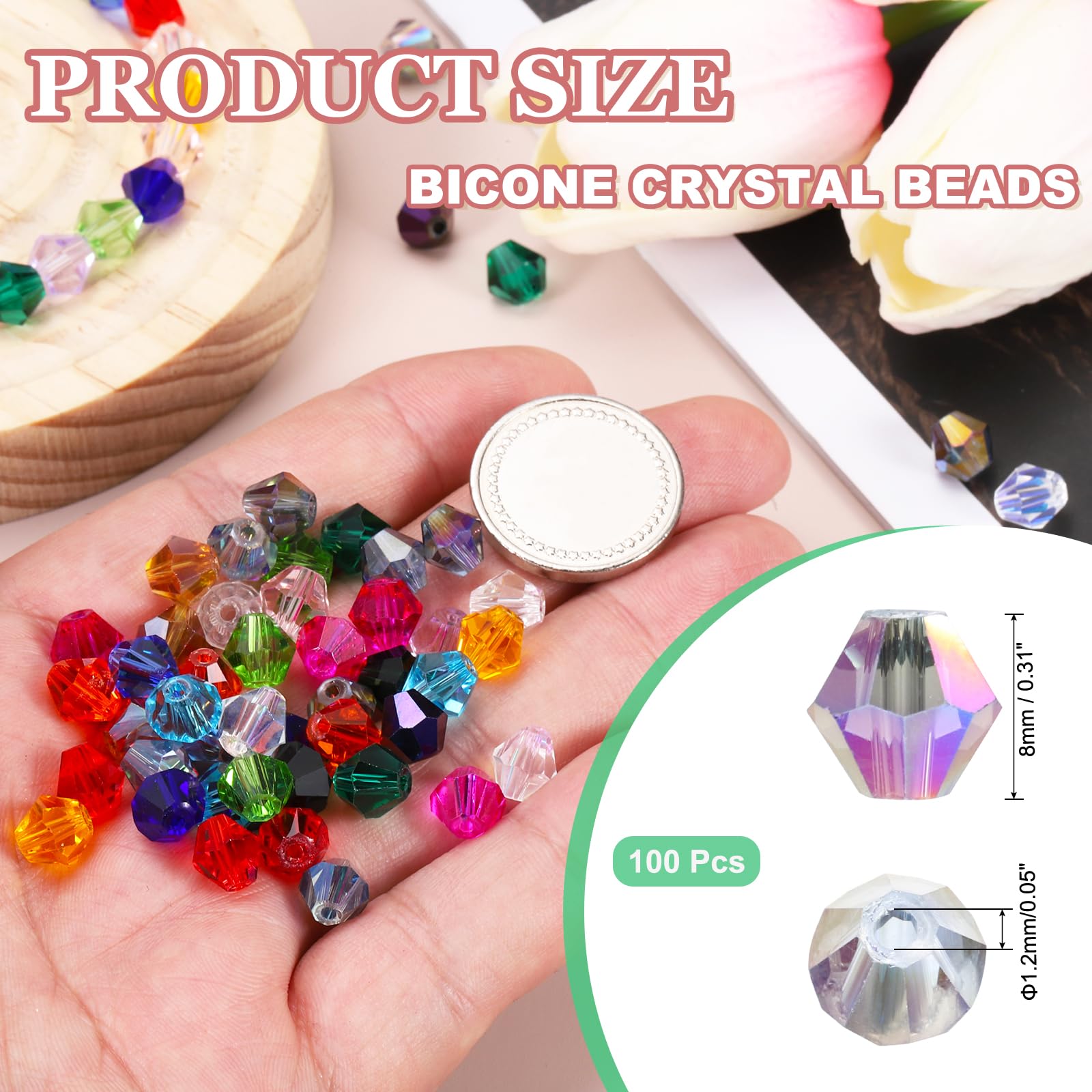 PATIKIL 100pcs 8mm Bicone Glass Crystal Beads - Image 2