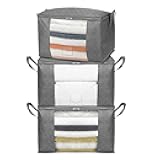 Amazon Basics Foldable Large Zipper Storage Bag Organizer Cubes with Clear Window & Handles, 3-Pack, Gray