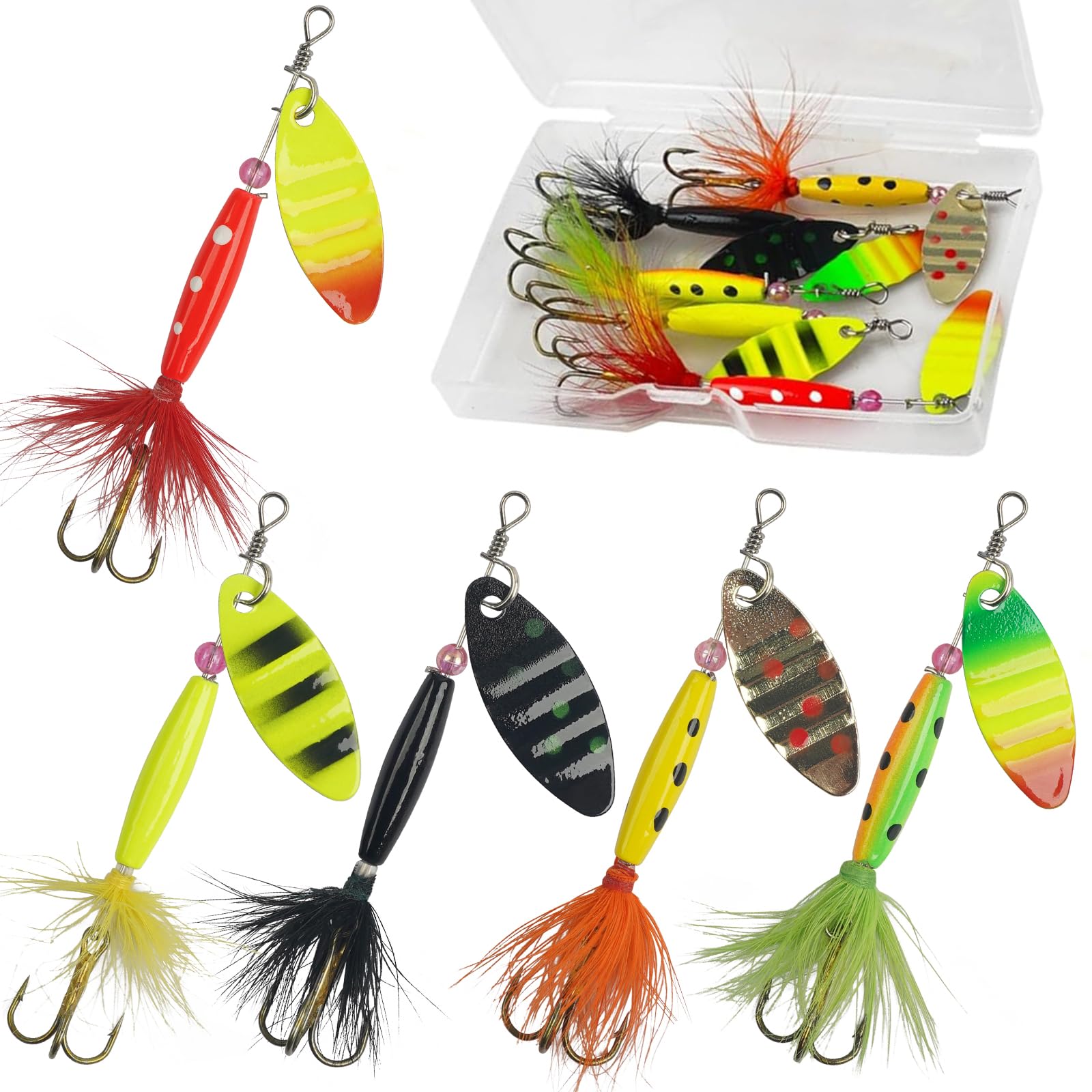 Fishing Lures Spinner Bait Set, 5pcs/10pcs/16pcs Multi Colored Fishing Spinner Lure Hard Metal Spoon Lure Rooster Tail Spinnerbait for Perch Pike Trout Salmon Walleye (5pcs Lures Kit)