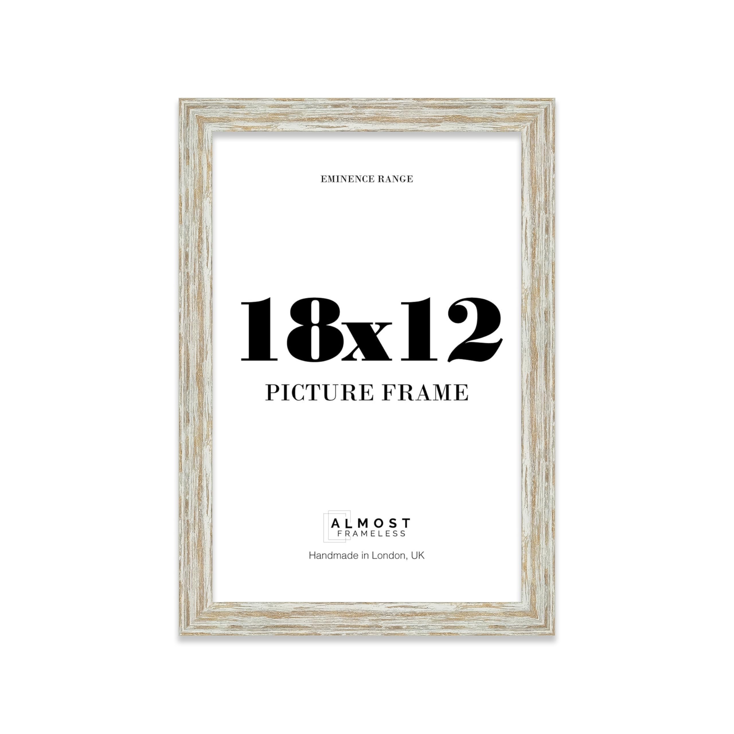 18x12" Distressed White Oak Picture Frame - Rustic Wood Industrial Effect Photo Frame for Wall Display, Ideal for Posters, Prints & Home Décor, Wall Hooks, 32mm Edge - 1 Pack