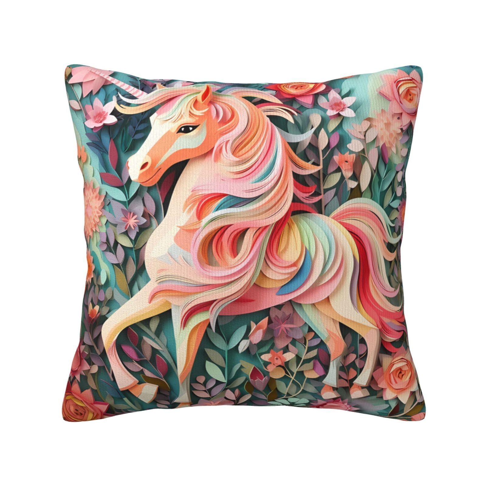 WZYCWB Pink Paper Cut Unicorn Printed Double-Sided Plush Pillowcase, Sofa Bed Decorative Pillowcase (18x18 inches)