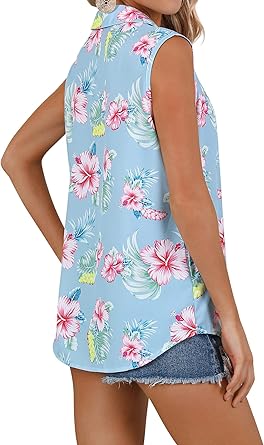 Women's Hawaiian Shirt Sleeveless Tank Top - Floral Print Button Down Cami For Summer