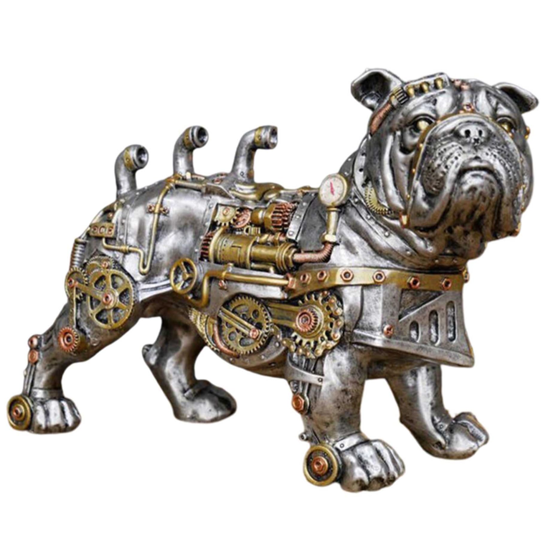 Statue de Bouledogue Anglais en résine style punk mécanique pour décoration de salon