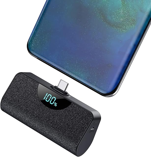 Pxwaxpy Mini Power Bank, 5200mAh USB C Portable Charger Built in Connector Battery Pack with LED Display Compatible with USB C Phones - Huawei Samsung Xiaomi OnePlus Pixel and More (Black)