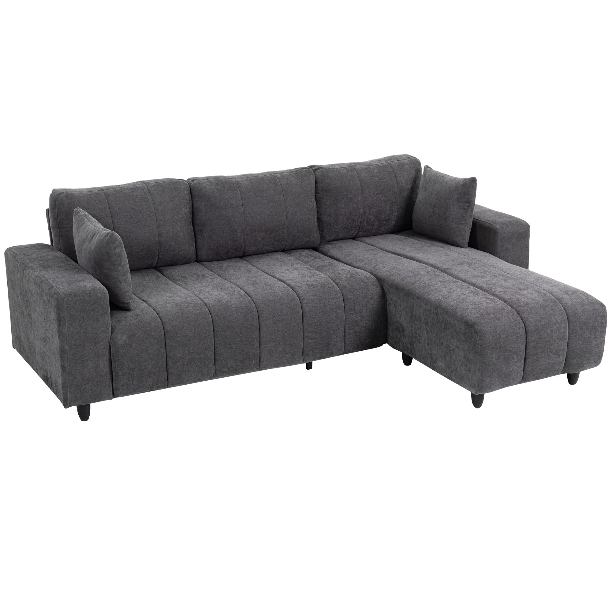 HOMCOM Sofá Chaise Longue Reversible 3 Plazas 242x156x87 cm Gris Oscuro