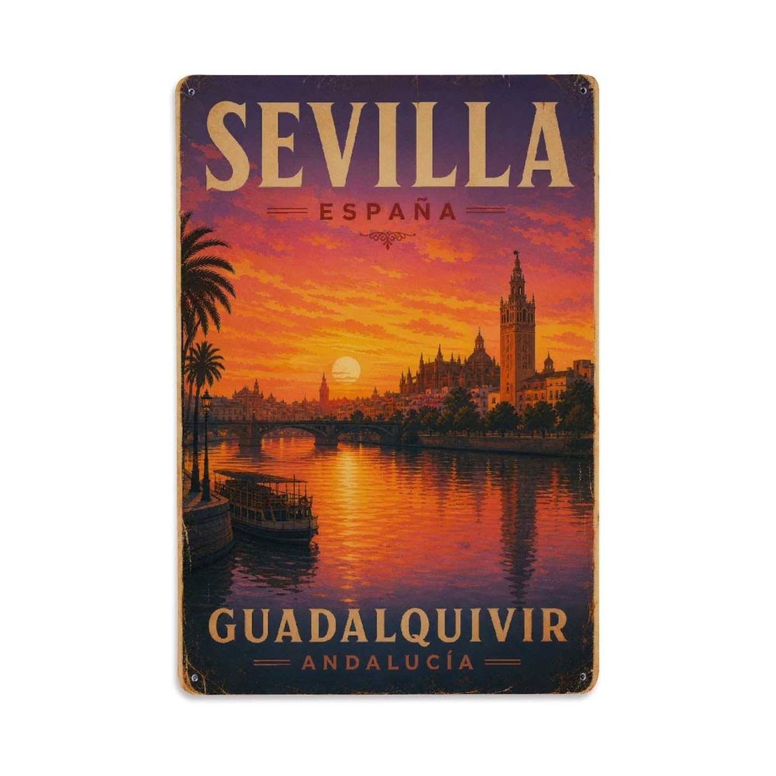 Tgrcjimh Style Metal Tin Sign Vintage Travel Seville Spain