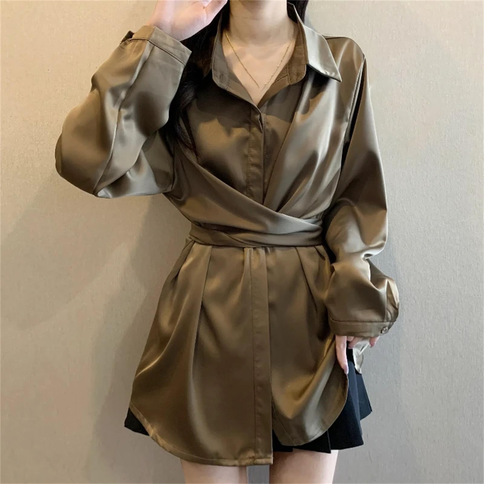 Camisas de satén para mujer, manga larga, ajuste holgado, sedosas, suaves, informales, para uso diario y oficina