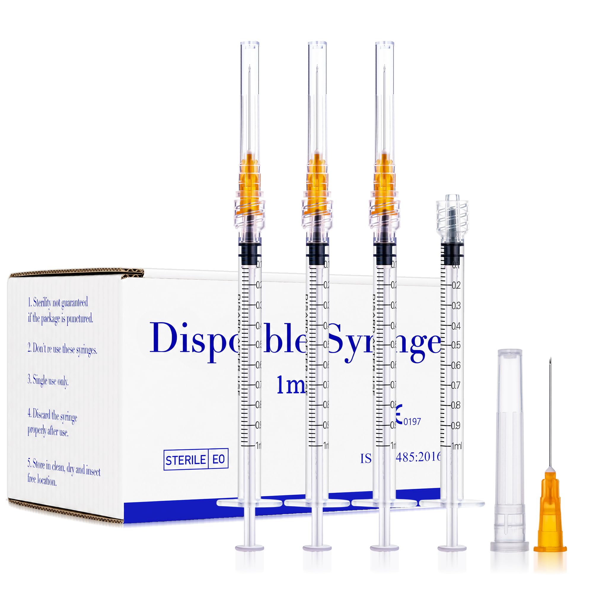 1ml Syringes with Needles 25G 1" Disposable Lab Luer Lock Syringe, 100 Pack