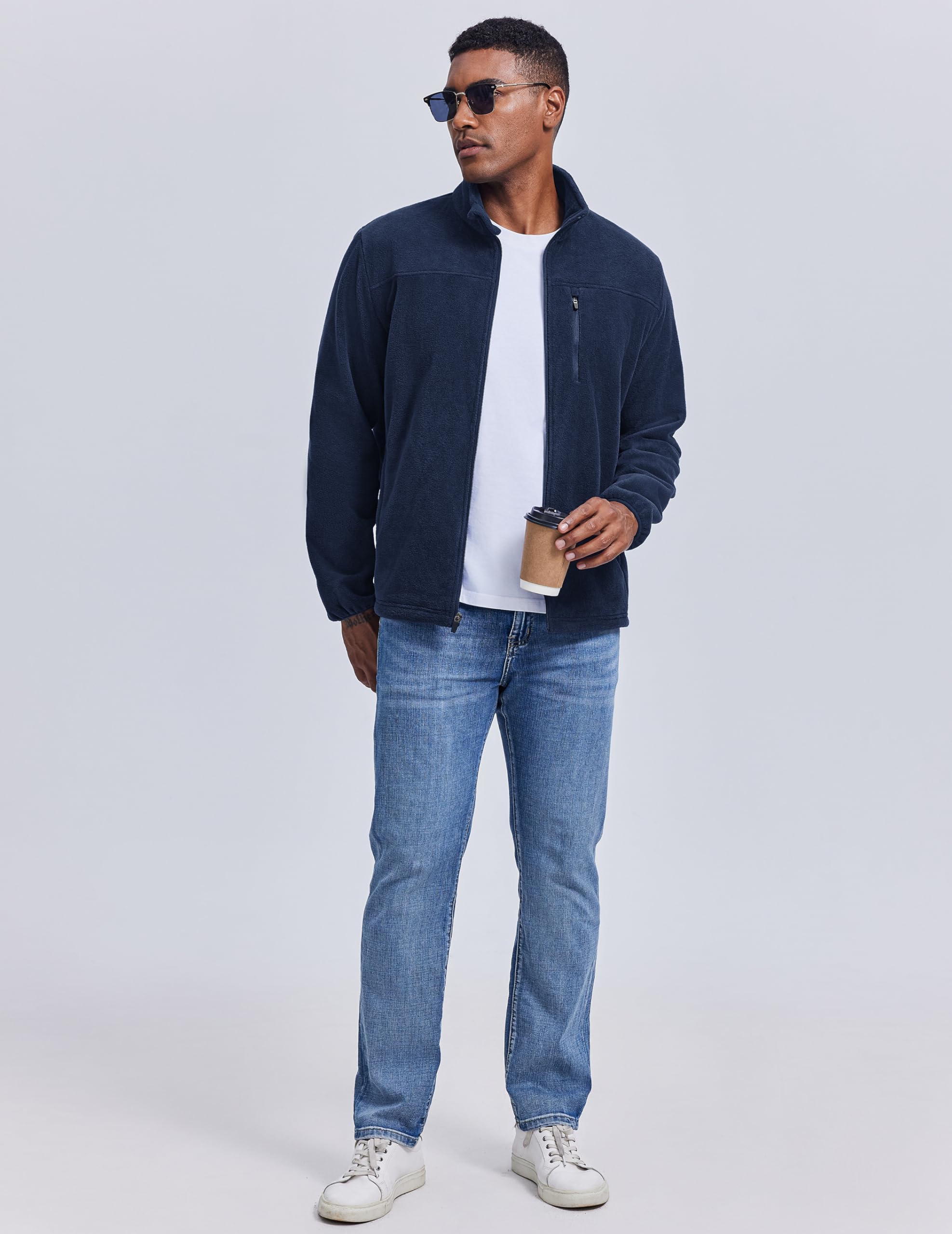 PINSPARK Veste polaire pour homme avec fermeture éclair intégrale - Veste d'hiver légère pour l'automne et l'hiver - Taille XL - Bleu foncé