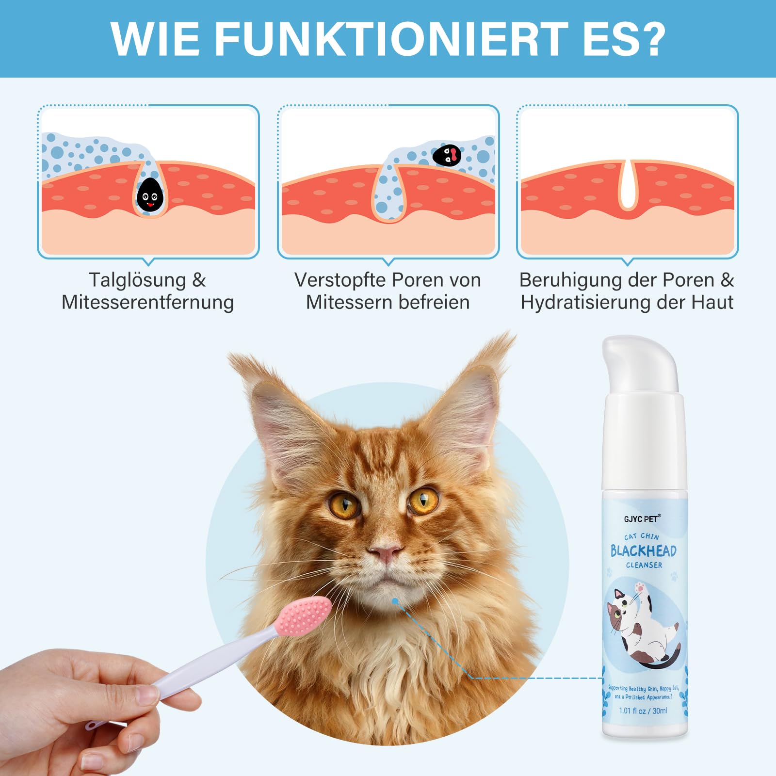 Crema per Acne Felina, Set di Cura per il Mento del Gatto - Rimuove Delicatamente i Punti Neri del Mento del Gatto, Dotato di Spazzola per la Pulizia dell'Acne Felina, Cura la Morbidezza e la