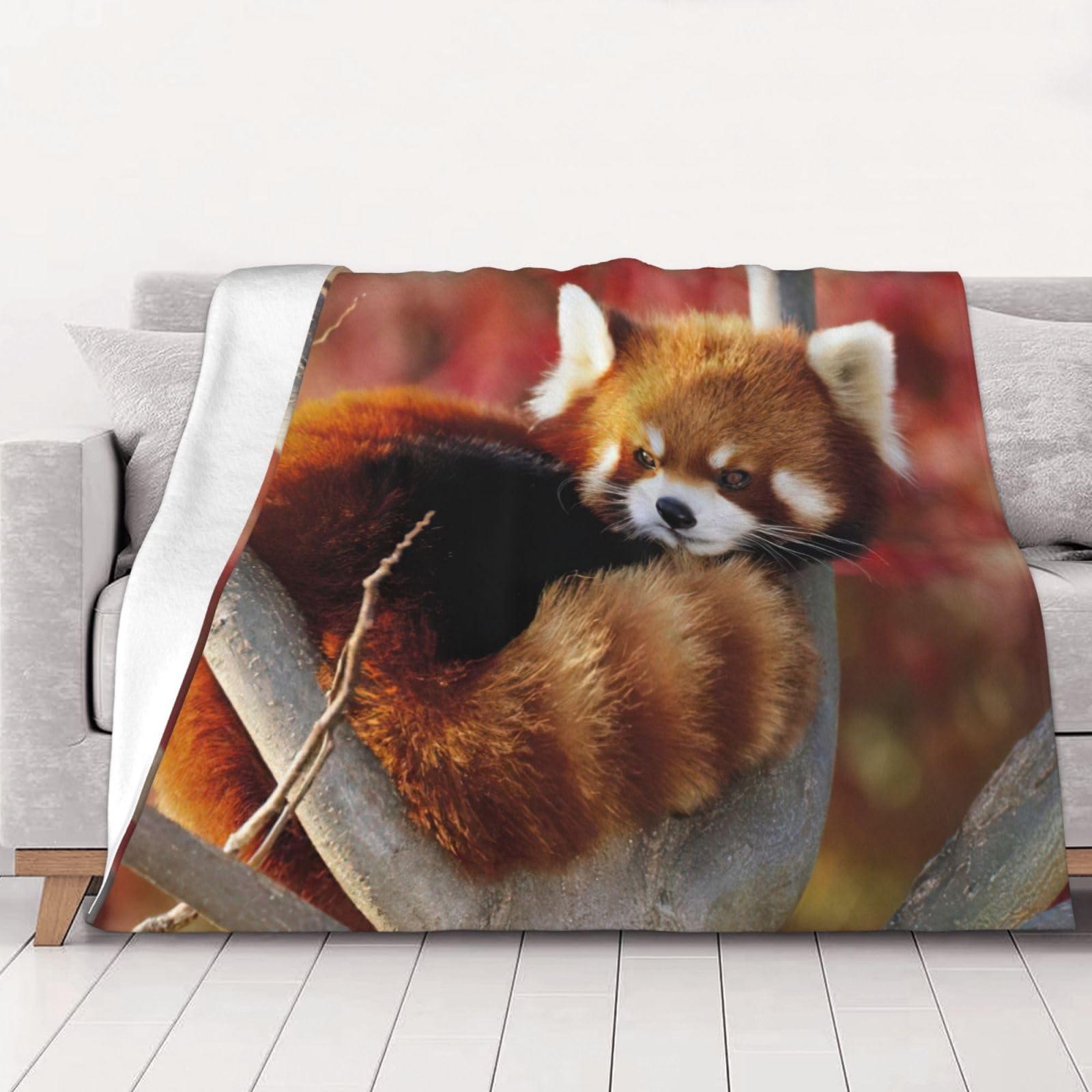 Couverture flanelle panda rouge anti-froid plaid léger lit toutes saisons