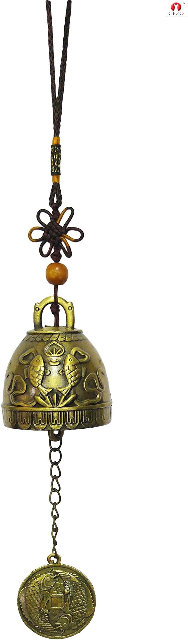 CEZO Vintage Fish Feng Shui Bell Good Luck Blessing Home Garden Hanging Wind Chime 11 Inch