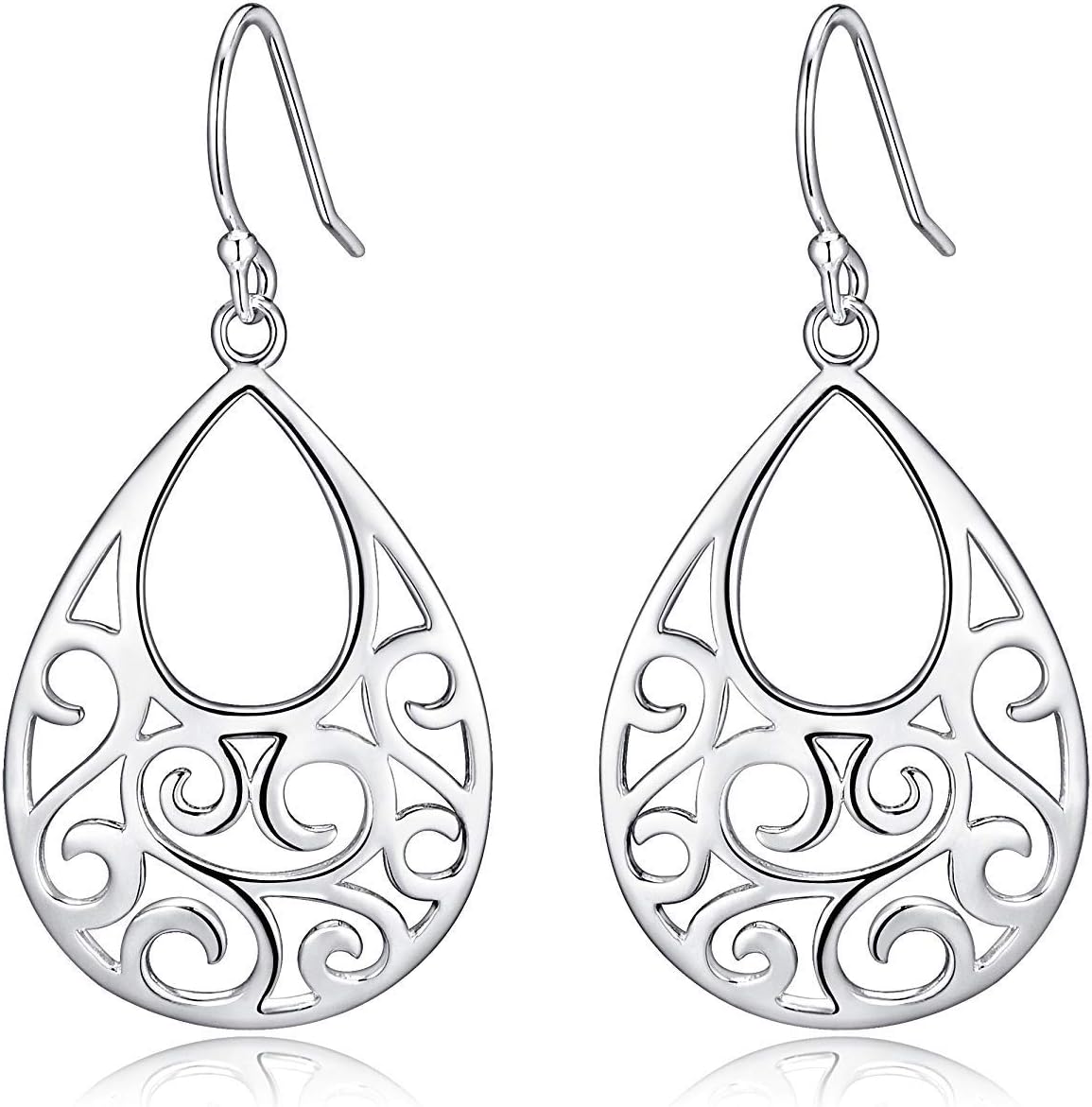 Sterling Silver Filigree Minimalist Design Of Peacock Dangle Drop Earrings For Womens By Ganga Jewells
