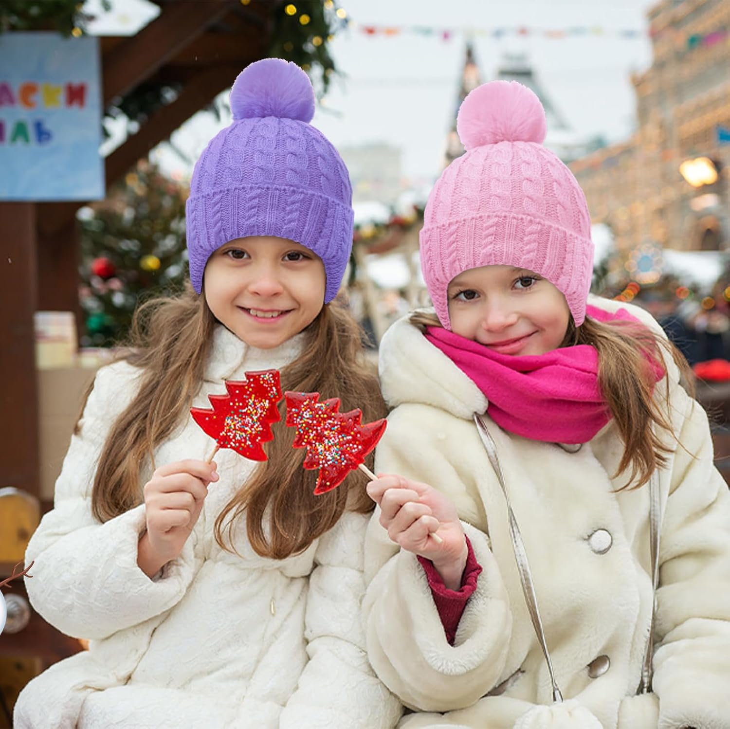 Toddler Baby Winter Hat with Earflap Kids Warm Twisted Knit Hat Infant Pom Pom Beanie Ski Cap for Baby Girls Boys - Image 5