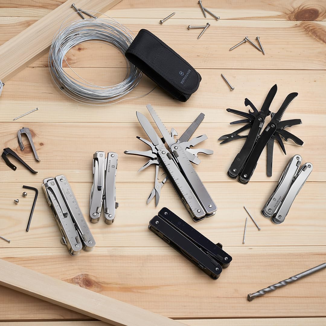 Victorinox Navaja suiza de bolsillo Swiss Tool Spirit MX Clip, 24 funciones, multiherramienta incl. alicate, destornillador, abrelatas, color plata