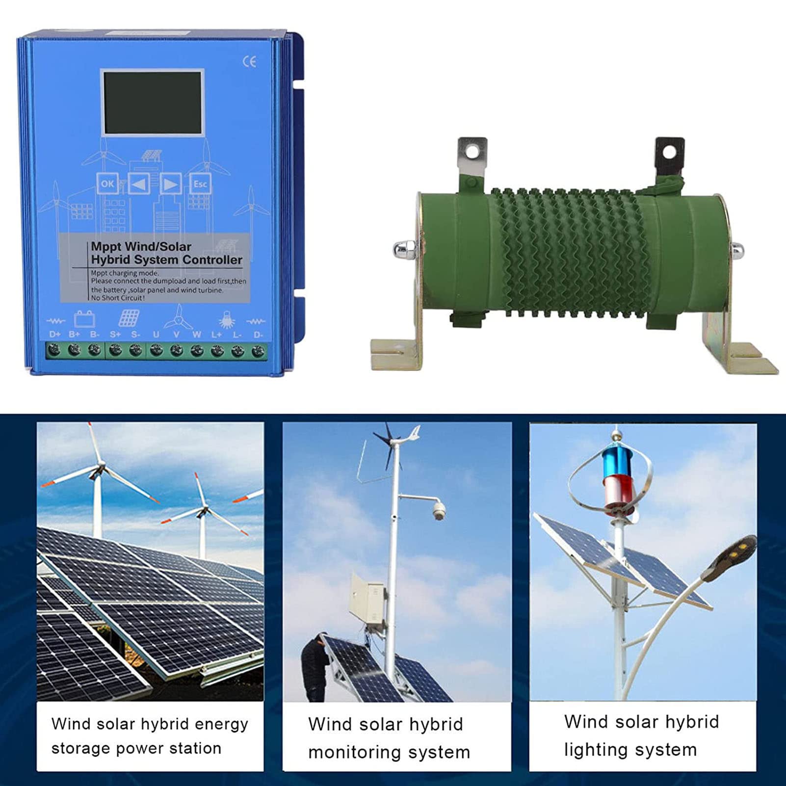 Controlador de Carga híbrido Solar eólico, Controlador de Carga MPPT de identificación automática de 12 V 24 V, Viento de 1000 W y Solar de 1000 W con Pantalla LCD para Sistema suplementari