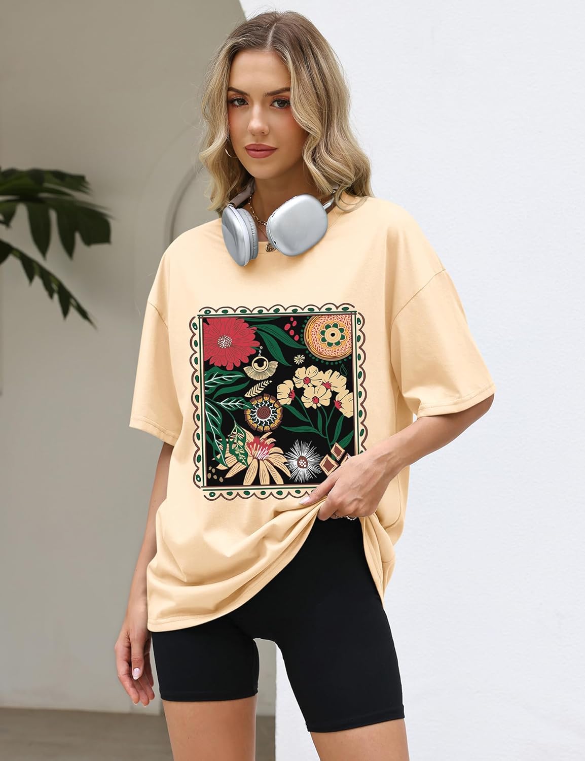 LOMON Oversized Graphic T Shirts for Women Short Sleeve Crewneck Summer Tops Loose Casual Basic Tees - Image 3