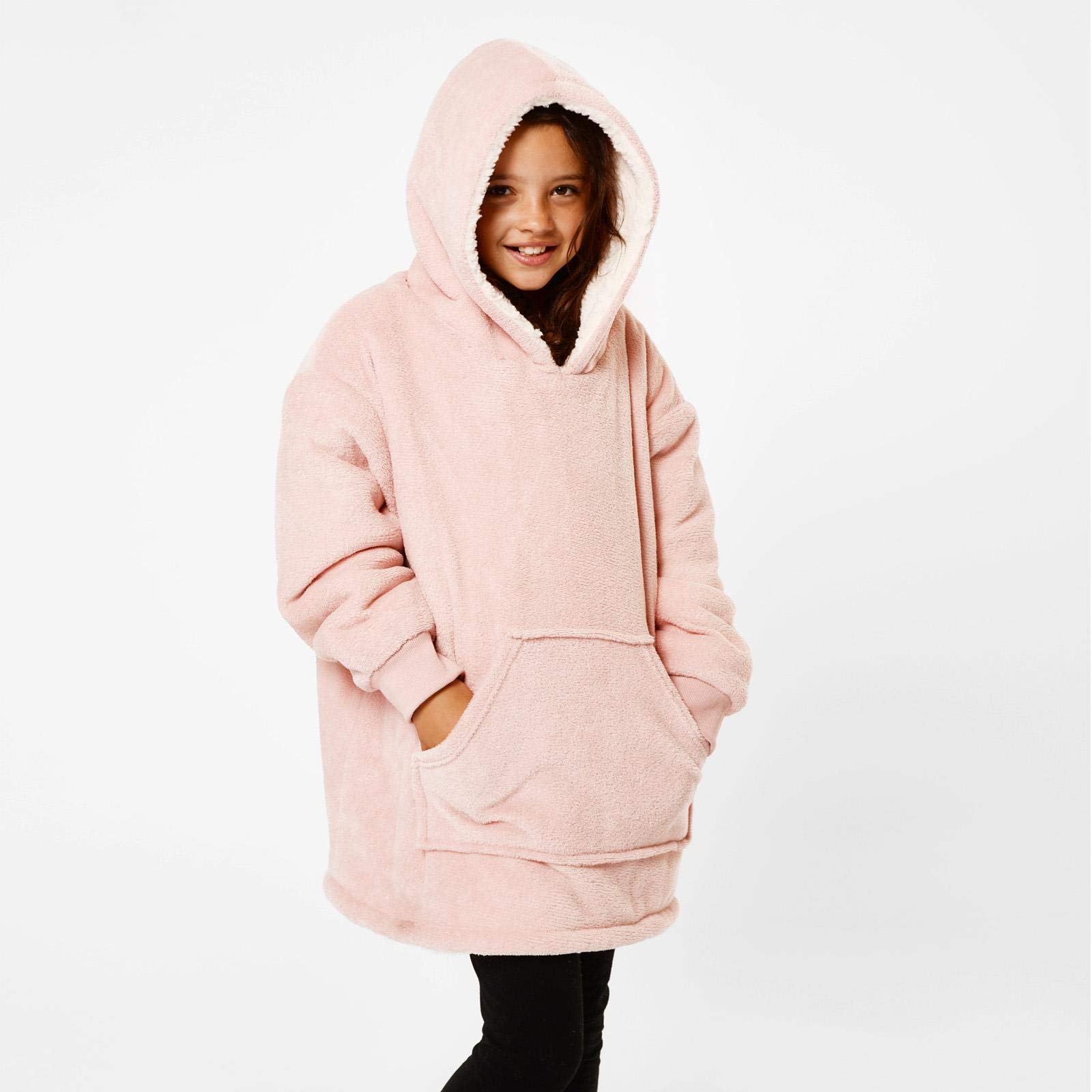 Kids Oversized Blanket Hoodies, Ultra Soft Sherpa Fleece Pullover Wearable Blankets for Girls Boys Winter Warm Clothing - Pink, Blush, Charcoal