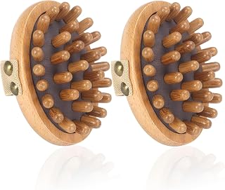 GIMGIK Natural Anti Cellulite Massager Body Brush Handheld Cellulite Reduction, Muscles Massage Tool for Sauna Spa Head Scalp (Brown 2 Piece)