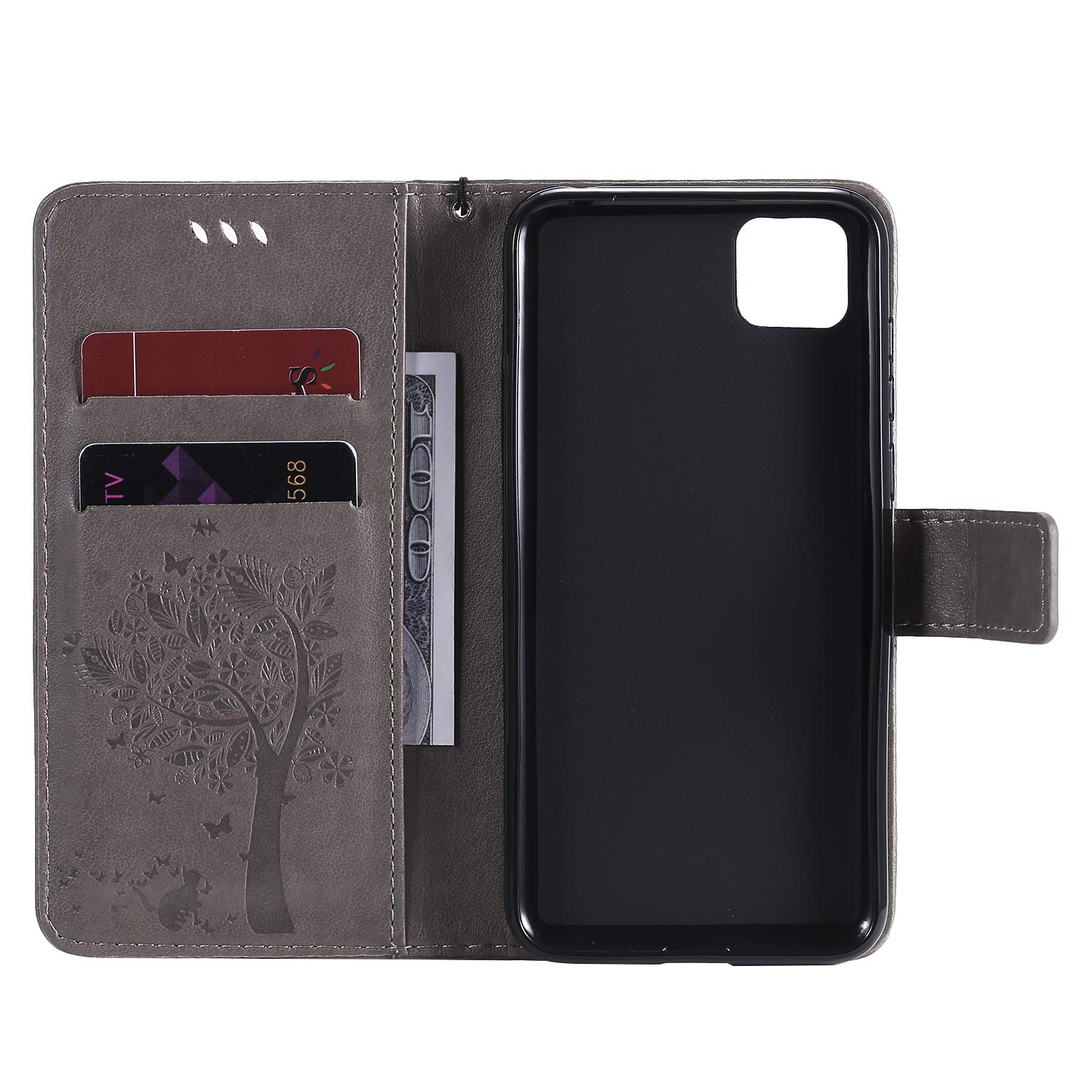 Xinyunew Cover Protettiva Con Portafoglio E Vetro Temperato Per Huawei Honor 9S / Y5P - Custodia Flip In Pelle PU Rossa Con Slot Carte E Cavalletto