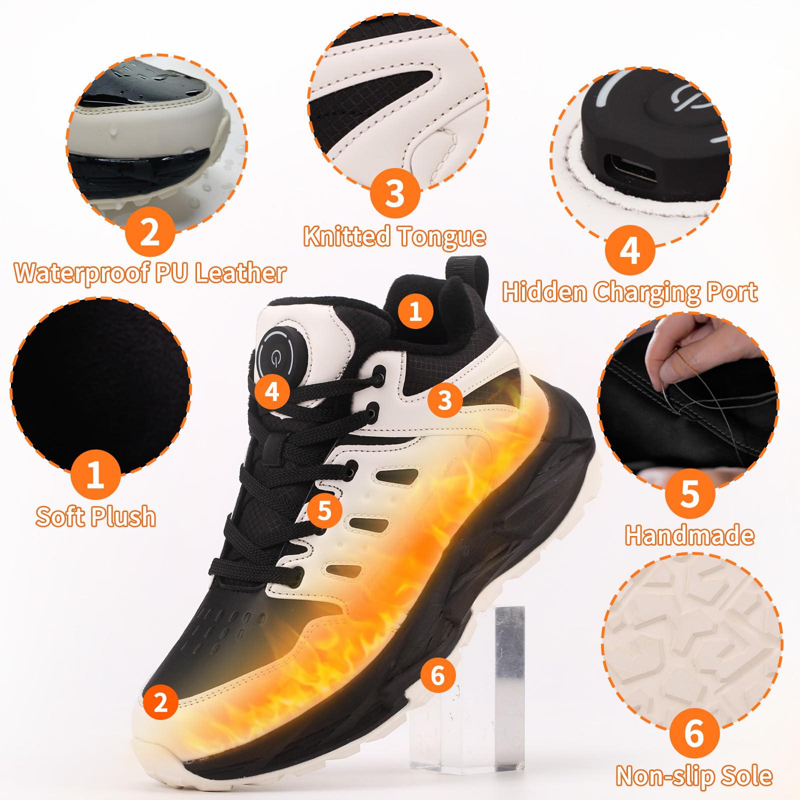 Chaussures de randonnée pour homme et femme - Chaussures d'hiver chaudes - Chaussures chauffantes rechargeables - Chaussures basses de trekking