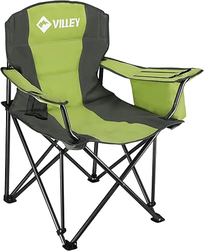 VILLEY Silla de campamento, silla de campamento plegable de gran tamaño, sillas portátiles para exteriores que soportan 400 libras con asientos