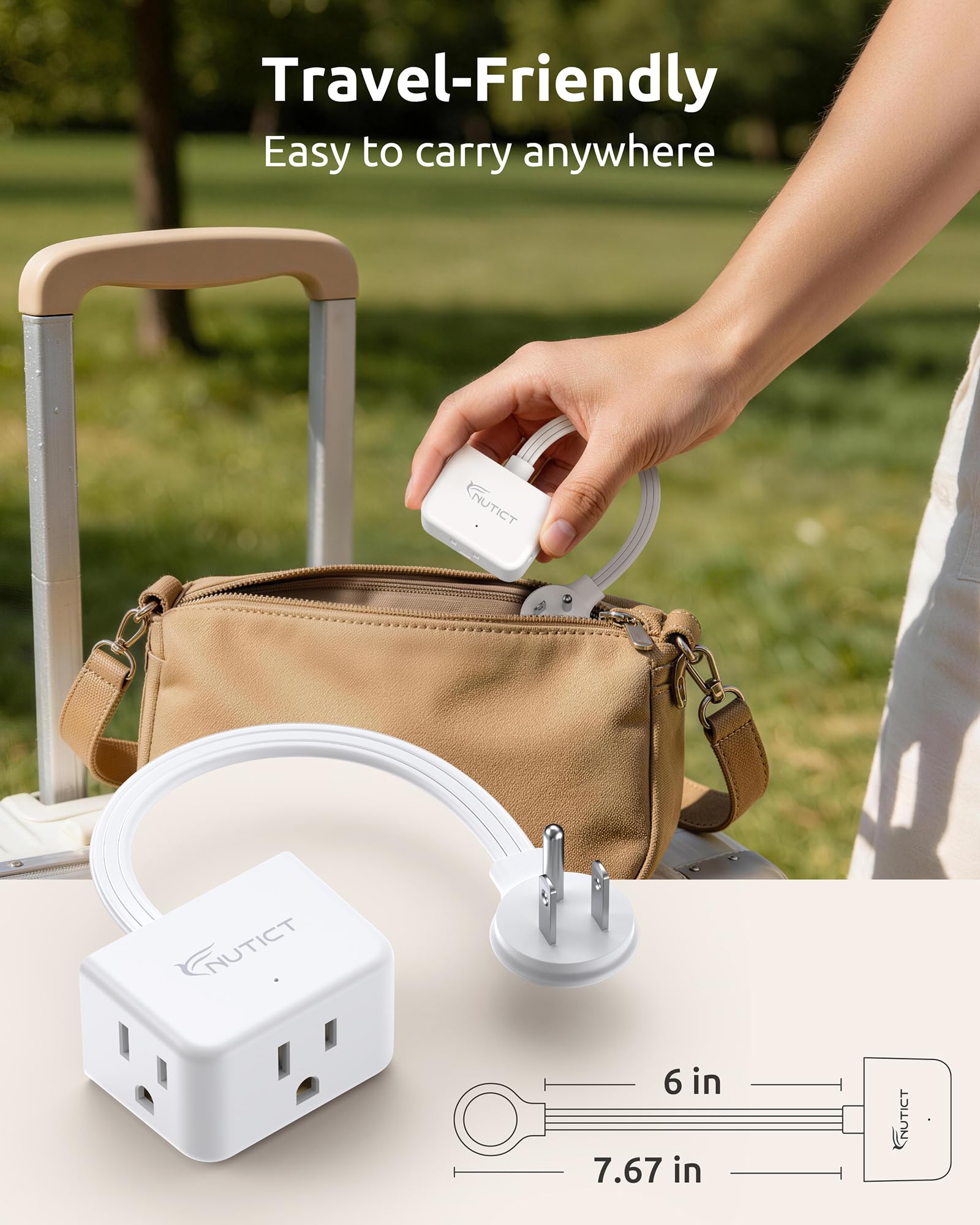 NUTICT Flat Outlet Extender, 6-Inch Cord, 3 AC Outlets, Flat -7 NUTICT Flat Outlet Extender, 6-Inch Cord, 3 AC Outlets, Flat -7