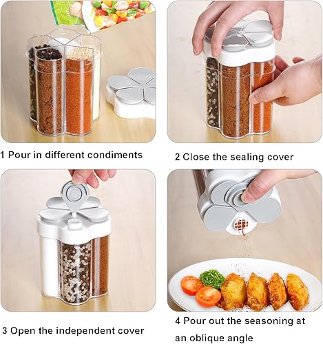 Miniatura 4 de Coctelera de sal y pimienta 5 en 1, contenedor portátil para especias para camping, condimentos, condimentos, frascos con tapa para el hogar,